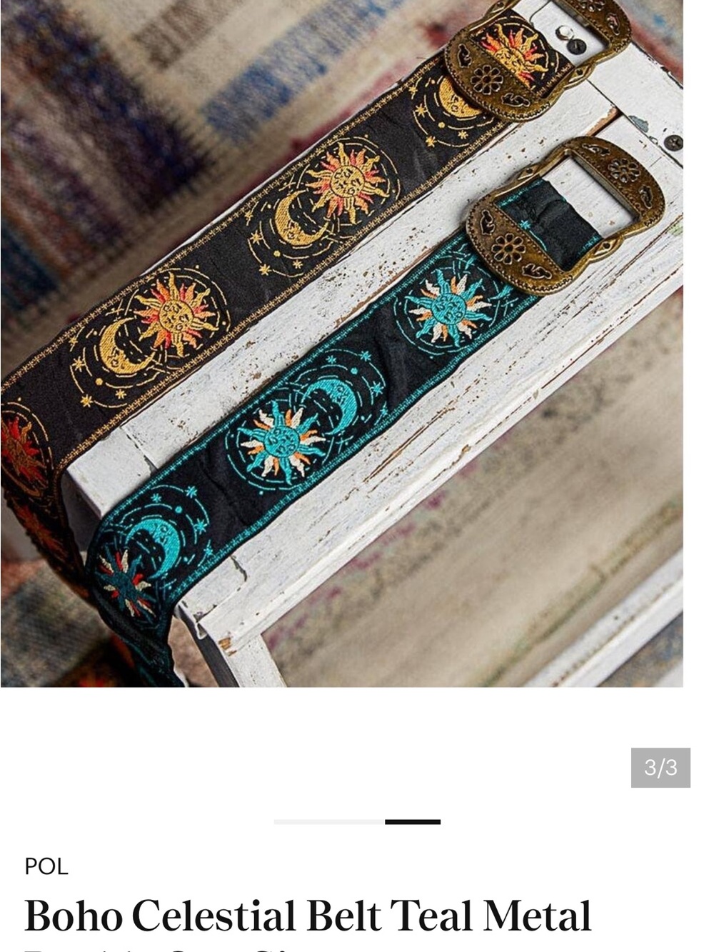 POL Boho Celestial Belt - Teal and Gold Embroidery